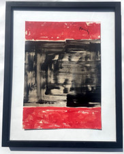 Gunther Forg German Abstract Artwork on Paper Red Original Paintings Signed C27