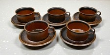 Arabia Ruskka Coffee Cups & Saucers Set of 5 Brown 200ml Finland Wartsila 1974