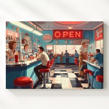 Retro Diner Scene Canvas1950S