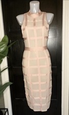 House of CB size L Soft Pink Bandage Grid Dress With Sheer Panels/Knee Length