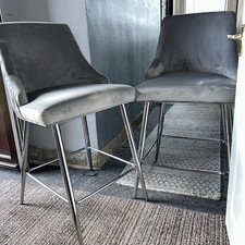 2 X Grey velvet Bar Stools fixed height Grey Breakfast Kitchen Bar collection 