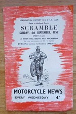 Leamington Victory Motor Cycle Club Scramble Programme Meon Hill Mickleton 1959
