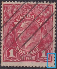 AUST KGV 1d RED SINGLE Wk. FLAW - 'BOTTOM RIGHT CORNER'. USED. (L513)