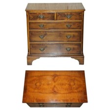 LOVELY VINTAGE BURR & BURL YEW WOOD GEORGIAN STYLE MEDIUM SIZE CHEST OF DRAWERS