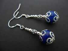 A PAIR OF DANGLY BLUE JADE