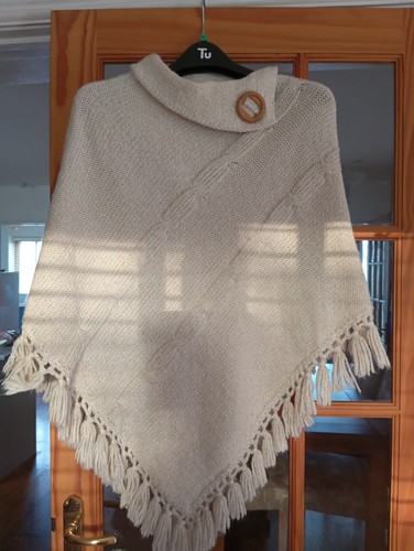 Cream hand knitted poncho - cream,
