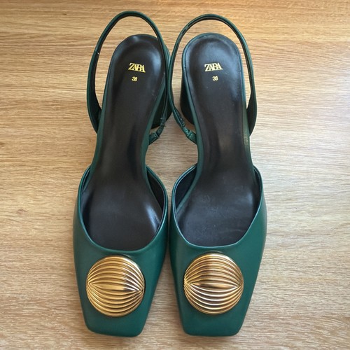 Zara green leather slingback - zara,