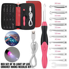 15in1 Light Up LED Crochet Hooks Needles Kit Rechargeable Knitting Weave Tool UK