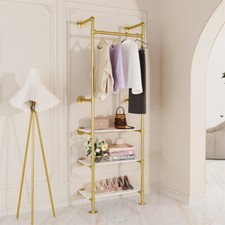 XL Vintage Pipe Clothes Rack 70inch Wall Mounted Closet Rack Delicate Gold Frame