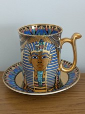 Royal Worcester Porcelain Cup & Saucer Mask of Tutankhamun Compton & Woodhouse
