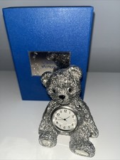 Vintage Silver Plated Teddy Bear Clock ~ Boxed