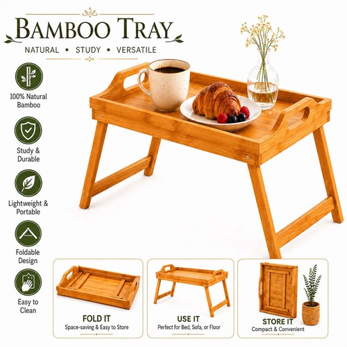 Foldable bamboo laptop table - bamboo,