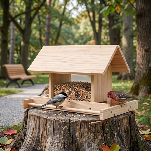 Wooden bird feeder shelter - wooden,