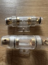 2x GLASS STYLE FUSE HOLDER Fits 4-8 Gauge Car Audio Wire,  1 Fuse 60amp. USED
