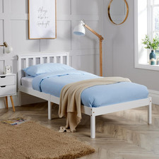 Single Pine Solid Wood Bed 3ft White Low End Slatted Base Furniture Headboard