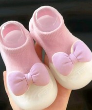 Baby Girl Pink Prewalking Shoes/Socks Bow Anti Slip Light Soft Sole Size 20-21