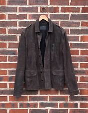All Saints Mens SARGENT Leather Blazer Jacket LARGE Brown Suede Military Army