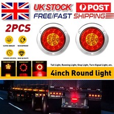 2pcs 4" Chrome 16LED Round Truck Trailer Tail Stop Turn Brake Lights Grommet Red