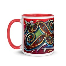 FAIRGROUND SCROLLS Artwork Mug in RED -  Funfair Ride Waltzer Skid Roundabout