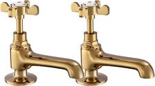 Basin Pillar Taps Pair Gold Basin Sink Hot and Cold Taps Cross Handles Twin Taps