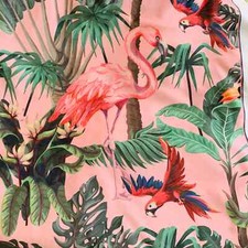 PRINTED VELVET FABRIC  Pink Peacock Material For Curtains Cushions Lampshades