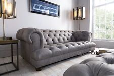 Drummond Button Back Seat Chesterfield Vintage Leather Sofa Grey