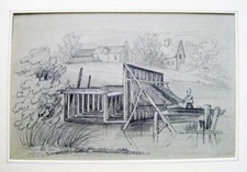 VICTORIAN THE EEL TRAPS H.CROFACE PENCIL ENGLISH SCHOOL 1837