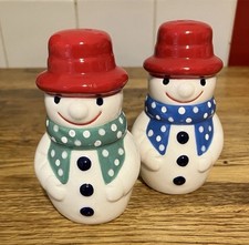 Cath Kidston Snowman Salt & Pepper Pots Unused Approx. 9cm Tall Collectable Rare