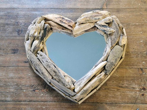 Driftwood heart mirror - driftwood,