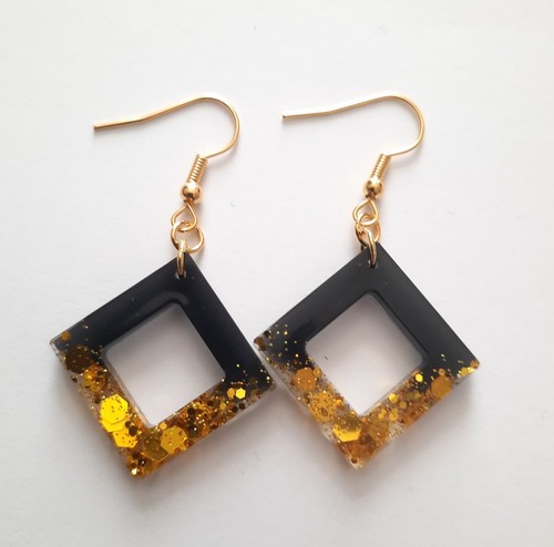 Resin earrings handmade black - resin,