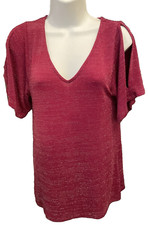 Ladies Peacocks Size 8 Claret/Sparkle short sleeve Open shoulder Loose style Top