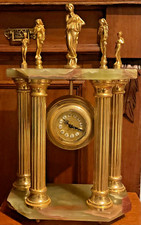 Vintage Large Heavy Onyx & Metal Neoclassical Quartz Clock A/F