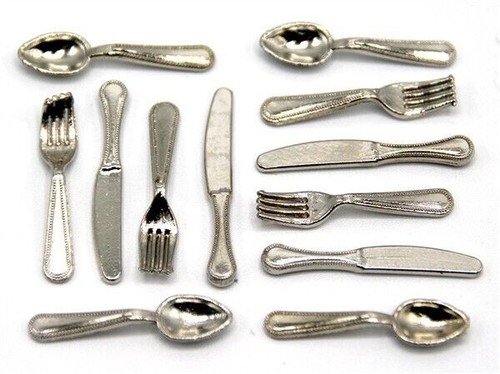 Detailed silver cutlery set - detailed,