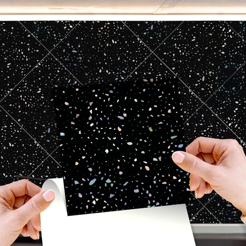 Walplus glitter black tile - black,