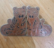 vintage enamelled brass tiger belt buckles. 