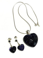 Stunning Argento Boxed Silver 925 & Blue Sunstone Heart Necklace & Earrings SET