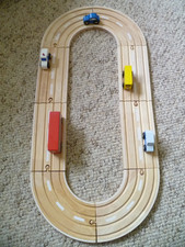Wooden Double Road and Train Track with Vehicles