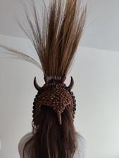 Handmade Tribal Headdress – African/Ethnic Warrior Style with Horns, Beads & Nat