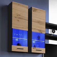 Wall Display Cabinet Glass Door LED Lighted Shelves Modern 2PCS LEFT & RIGHT