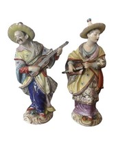 Superb Antique Volkstedt Porcelain Figures of Malabar Musicians. Around 8” Tall