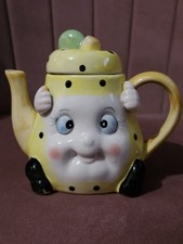 Cute Vintage Style Face Teapot Yellow Polka Dot – Novelty Ceramic – Retro Decor