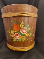 Large 8" Solid Wooden Planter Barge Canal Ware Decorated