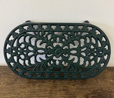 Cast Iron Trivet Oval Green Glossy Vintage kitchenware