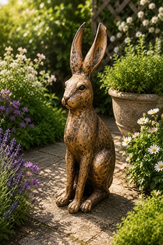 Bronze sitting hare garden - hare,
