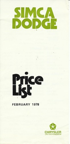 Simca dodge price list - simca, 1978