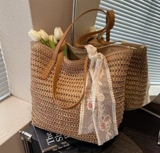 Women’s Summer Beach Straw Tote Bag Large Woven Shoulder Handbag Luxury Bag