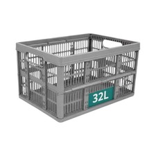 32L Collapsible Plastic Storage Crate Box Stackable Office Garage Assorted UK