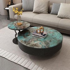 Polished Round Amazonite Stone Coffee Table – Semi Precious Handmade Furniture