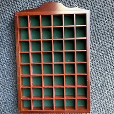 SMALL MAHOGANY FINISH WOODEN NIK NAK WALL HANGING SHELF 48 SMALL COMPARTMENTS