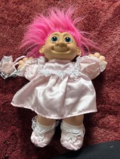 Vintage Troll Doll Soft Toy by Russ Berrie- Pink Hair- Blue Eyes- Ballerina 
